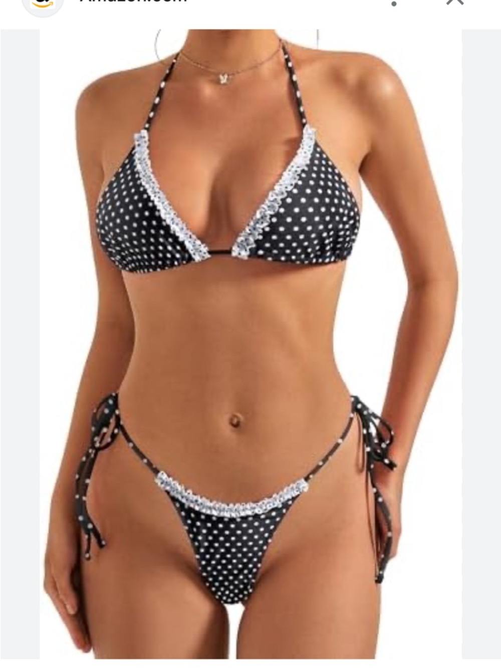 Amazon Black and White Polka Dot Tie Bikini Set size xl